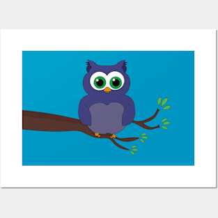 A Cute Owl Sitting on a branch Posters and Art